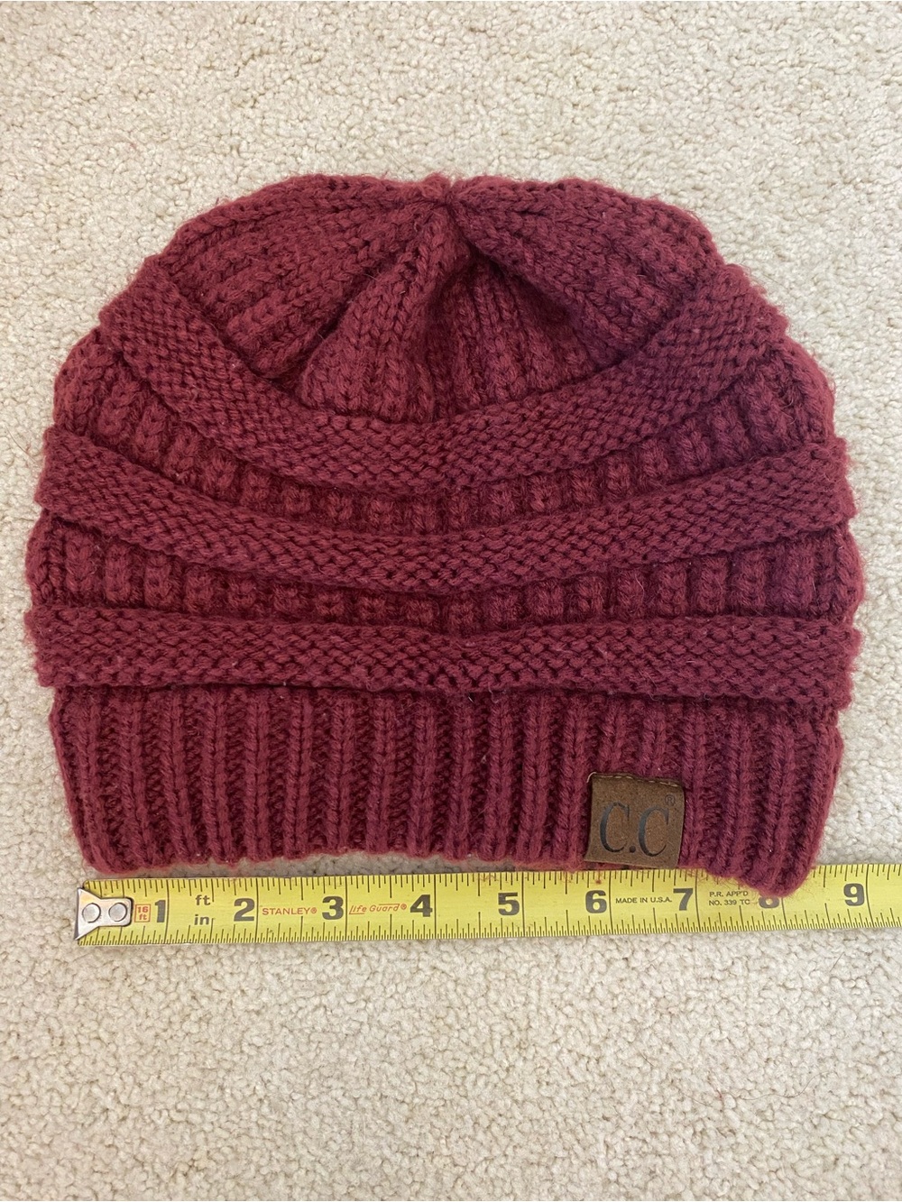 C.C Knit Beanie in Burgundy/Wine Size OS - Picture 3 of 5